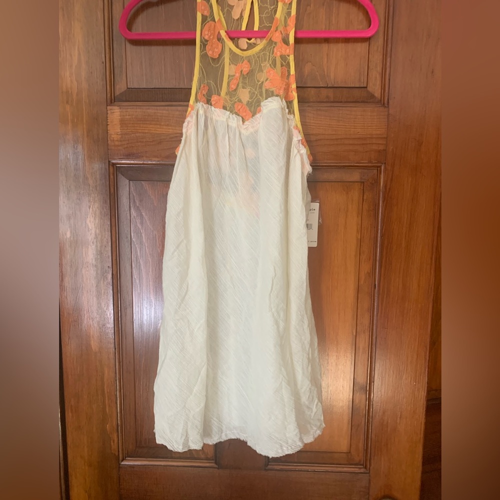 Free People Sequin Applique Sleeveless Top Sheer Gauze Mesh Yoke Top Sz … - Picture 2 of 9